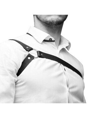 Men's Black Leather Body Chain Chest Harness Belt Shoulder Straps Adjustable Buc